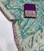 light aqua blue soft dola silk blend saree