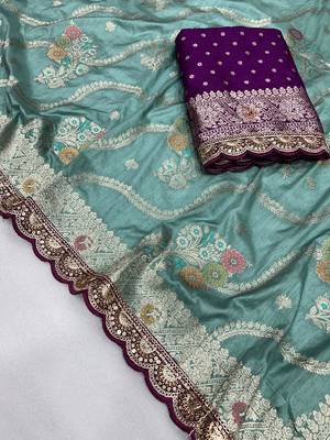 light aqua blue soft dola silk blend saree 2