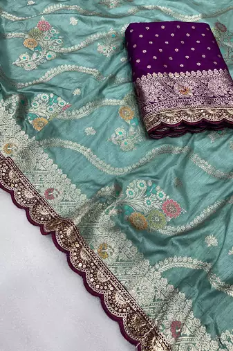 light aqua blue soft dola silk blend saree