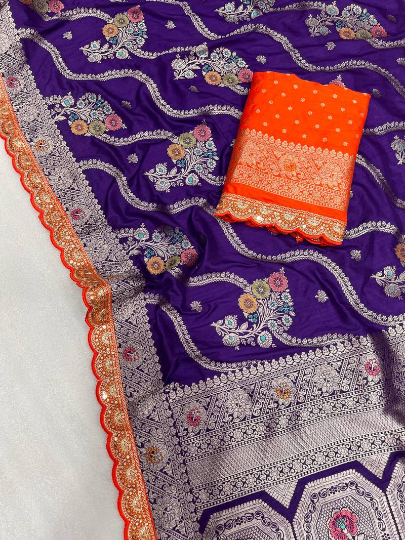 purple soft dola silk blend saree