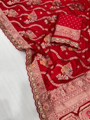 red soft dola silk blend saree 1