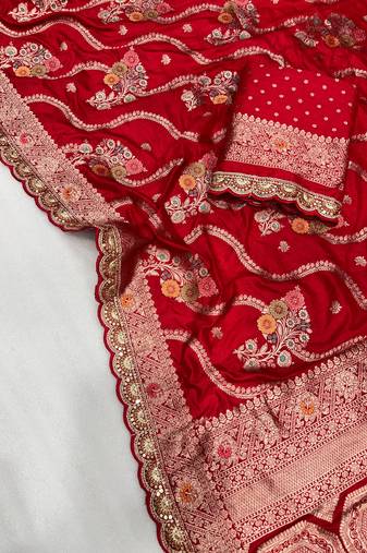 red soft dola silk blend saree