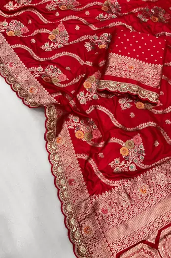 red soft dola silk blend saree