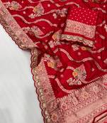 red soft dola silk blend saree
