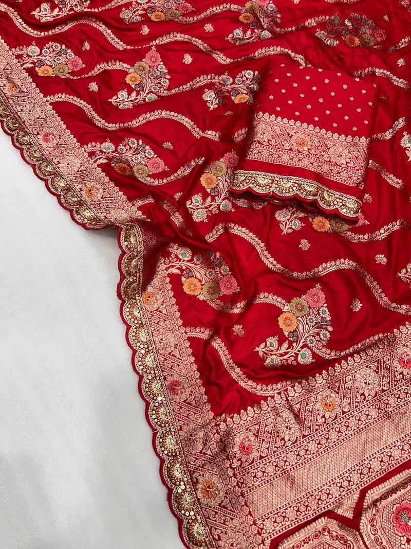 red soft dola silk blend saree