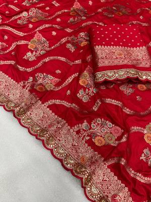 red soft dola silk blend saree 2