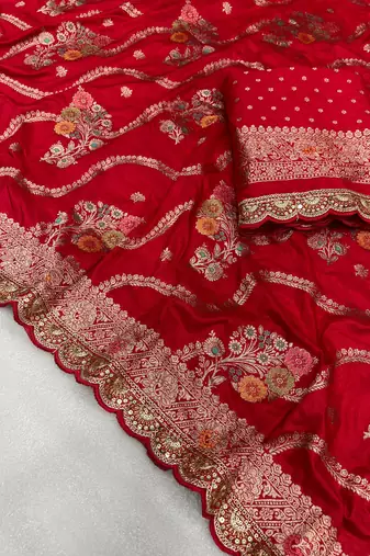 red soft dola silk blend saree