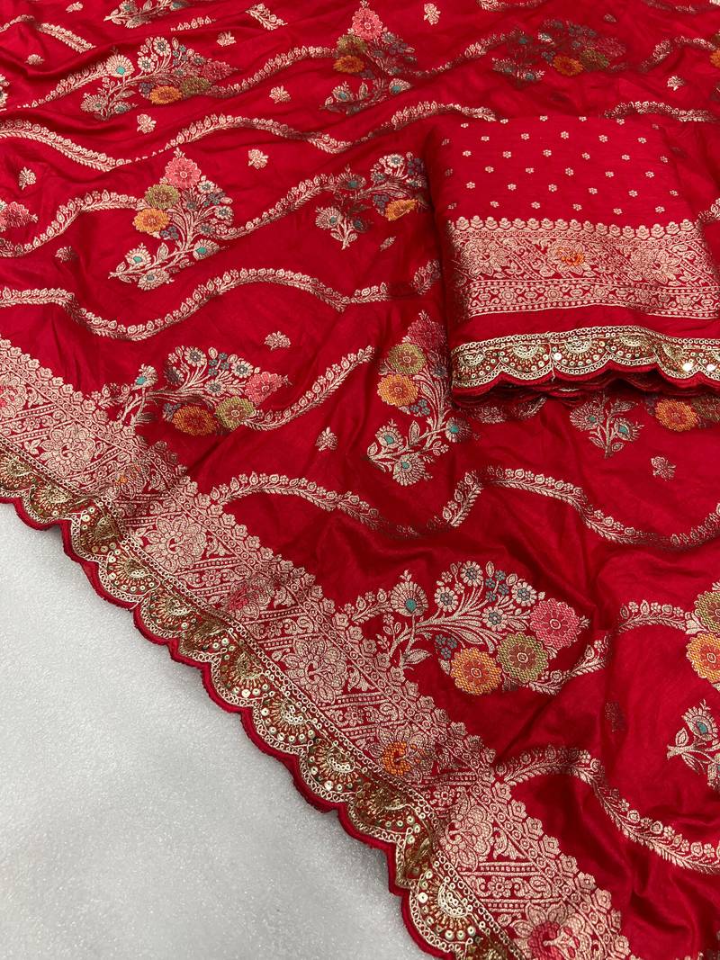 red soft dola silk blend saree