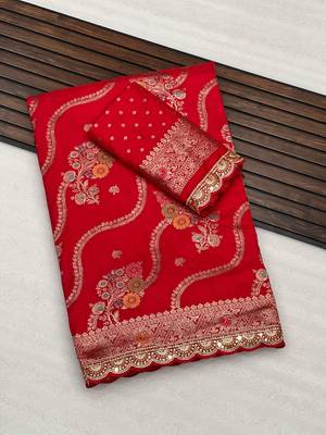 red soft dola silk blend saree 3