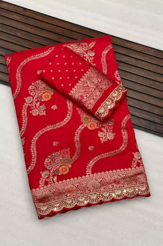red soft dola silk blend saree