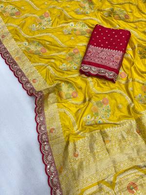 yellow soft dola silk blend saree 1