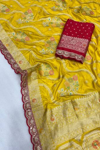 yellow soft dola silk blend saree