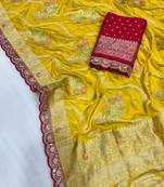 yellow soft dola silk blend saree