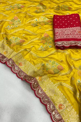 yellow soft dola silk blend saree