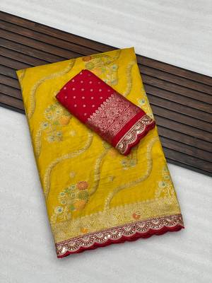 yellow soft dola silk blend saree 3