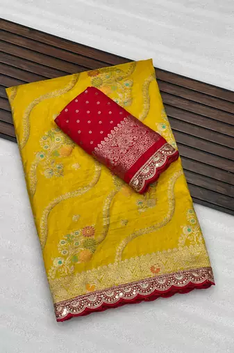 yellow soft dola silk blend saree