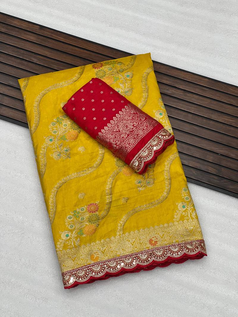 yellow soft dola silk blend saree