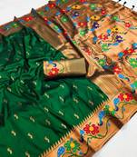 Green  faux banarasi silk saree with paithani rich weaved pallu and blouse