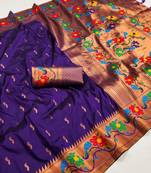 Violet silk blend saree with paithani weaved pallu and blouse