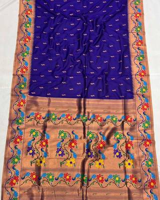 Violet silk blend saree with paithani weaved pallu and blouse 2