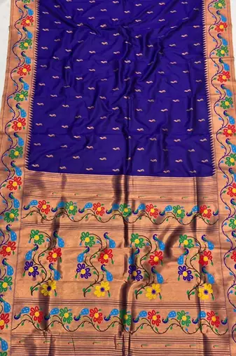 Violet silk blend saree with paithani weaved pallu and blouse