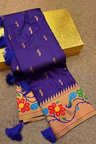 Violet silk blend saree with paithani weaved pallu and blouse