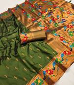 Parrot green silk blend saree with paithani weaved pallu and blouse