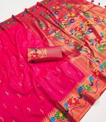 Pink green silk blend saree with paithani weaved pallu and blouse