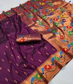 Wine silk blend saree with paithani weaved pallu and blouse