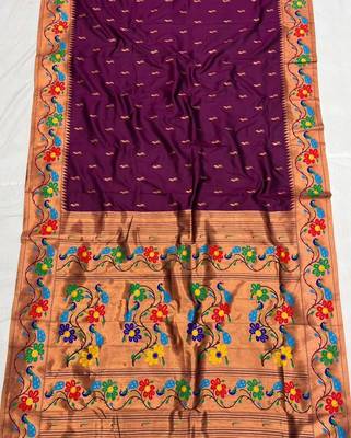Wine silk blend saree with paithani weaved pallu and blouse 2