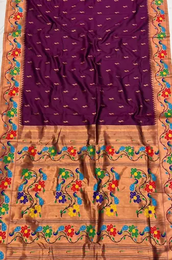Wine silk blend saree with paithani weaved pallu and blouse