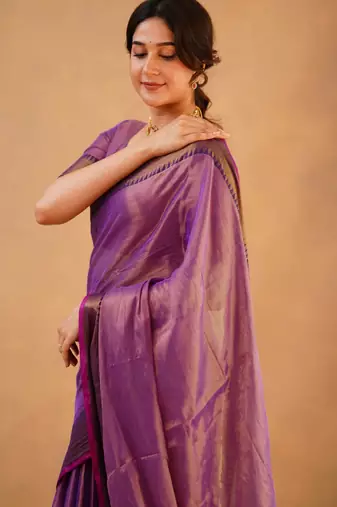 Trendmalls Trendmalls Purple tissue cotton handloom saree with unstitched blouse