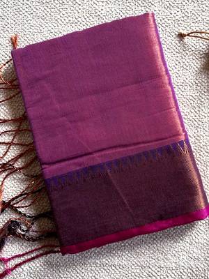 Purple tissue cotton handloom saree with unstitched blouse 5