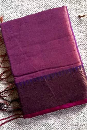 Trendmalls Trendmalls Purple tissue cotton handloom saree with unstitched blouse