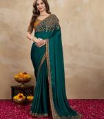 Trendmalls Green satin embroidery border saree with blouse piece