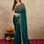 Green satin embroidery border saree with blouse piece