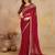 Red chiffon embroidered saree with blouse piece