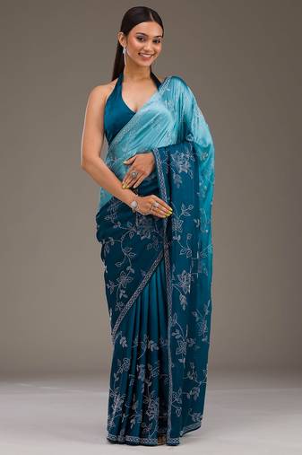 morpeach satin ombre pattern dual shade saree with unstitch blouse
