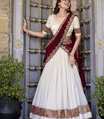 off white Zari Weaving Vichitra Silk Lehenga Choli