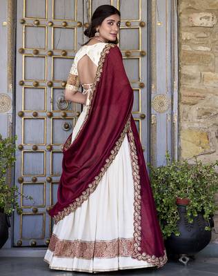 off white Zari Weaving Vichitra Silk Lehenga Choli 3