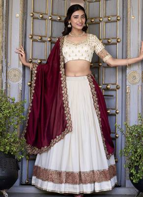 off white Zari Weaving Vichitra Silk Lehenga Choli 4