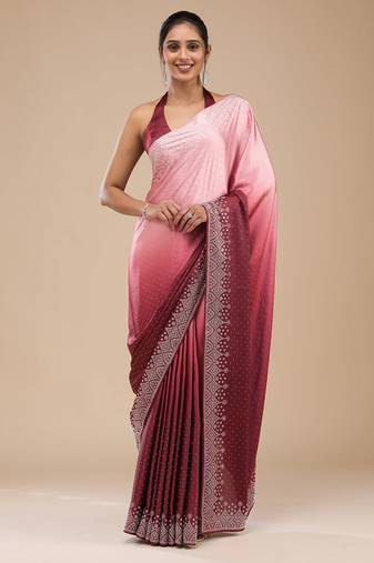 Brown satin ombre pattern dual shade saree with unstitche blouse piece