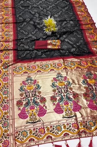 Black  faux banarasi silk saree with paithani rich weaved pallu and blouse