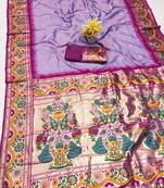 Lavender silk blend saree with paithani weaved pallu and blouse
