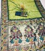 Parrot green silk blend saree with paithani weaved pallu and blouse
