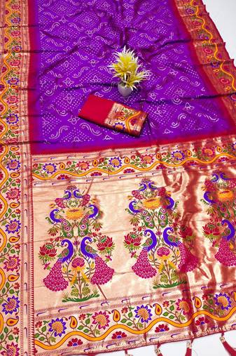 Purple  silk blend saree with paithani weaved pallu and blouse
