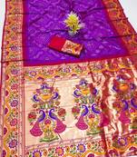 Purple  silk blend saree with paithani weaved pallu and blouse