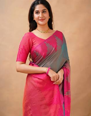 Trendmalls Trendmalls Grey tissue cotton handloom saree with unstitched blouse piece 4
