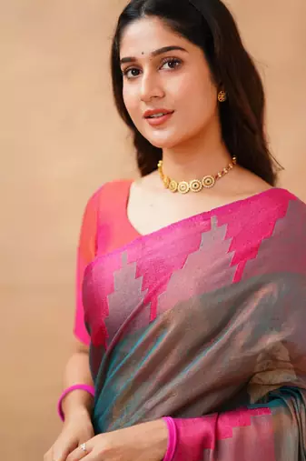Trendmalls Trendmalls Grey tissue cotton handloom saree with unstitched blouse piece