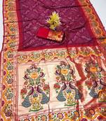 Wine silk blend saree with paithani weaved pallu and blouse